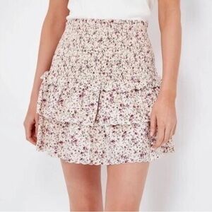 Hyacinth House Smocked Floral Steff Mini Skirt-Cream/Pink-Women’s M-NEW-NWT-Y2K